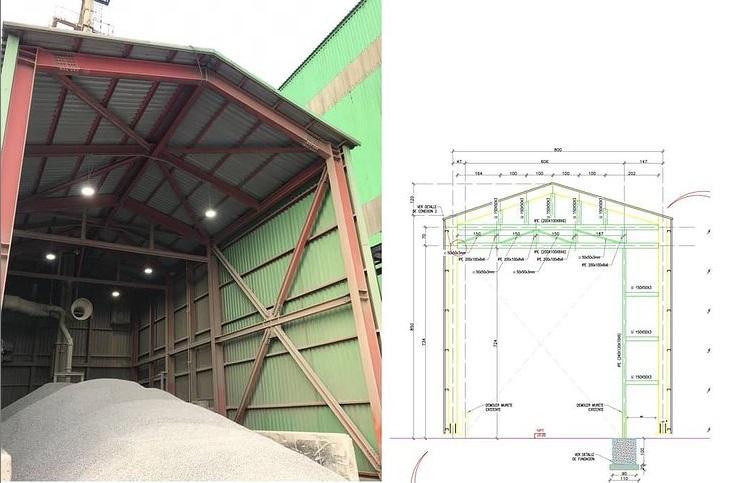 Proyecto Reforzamiento Estructural en Galpón Caliza para instalar Portón Cortina en Galpón Caliza Aes-Gener Guacolda, Huasco.